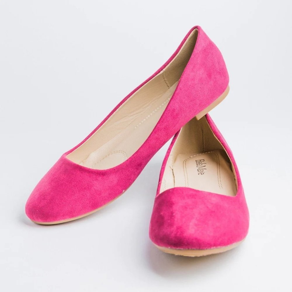 Bella Marie Kids Classic Comfy Insole Suede Ballet Flats - Pink - Size 13